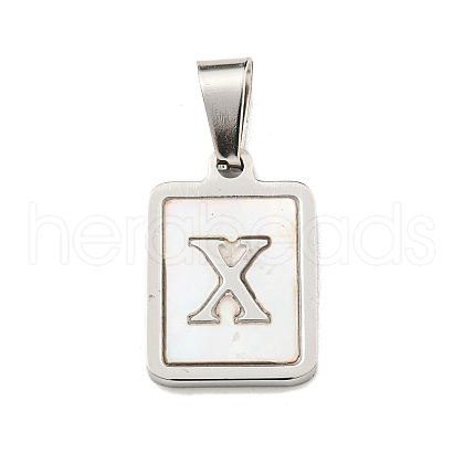 304 Stainless Steel Pave Natural White Shell Pendants STAS-S130-03P-X-1