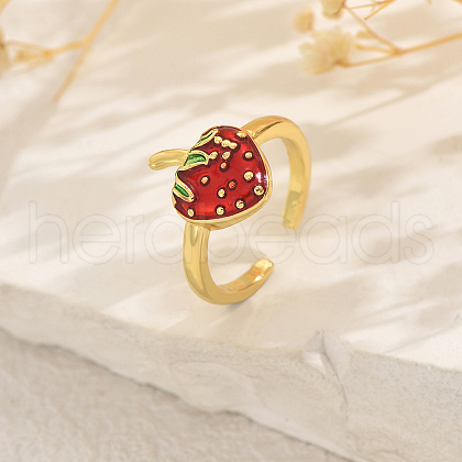 Fruit Themes Brass Cuff Open Rings for Women FC9265-3-1