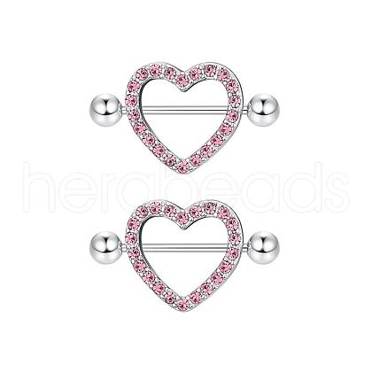 304 Stainless Steel Pink Cubic Zirconia Nipple Rings WGE5BE3-01-1