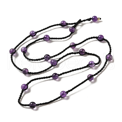 Natural Amethyst Braided Bead Necklacess NJEW-K258-06B-1