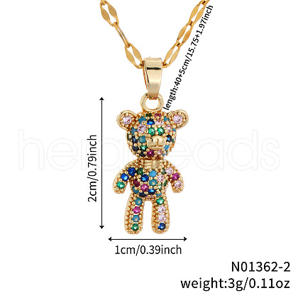 Fashionable Brass Colorful Cubic Zirconia Cartoon Bear Pendant Necklaces EZ0121-1-1