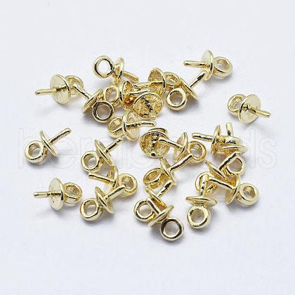 Electroplated Brass Cup Pearl Peg Bails Pin Pendants KK-G331-02G-NF-1