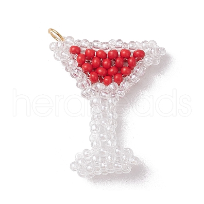 Glass Seed Beaded Wine Glass Pendants PALLOY-MZ00551-1