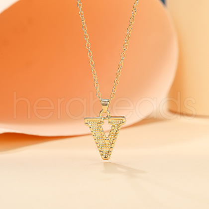 Alloy Textured Initial Pendant Necklaces FS-WG9837C-22-1
