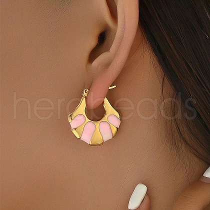 Fashionable Delicate Simple Color Block Fan-shaped Stainless Steel Hoop Earrings for Women LW7077-1-1