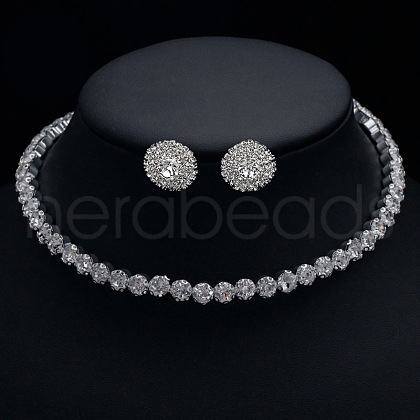 Flat Round Brass Crystal Rhinestone Jewelry Sets WG38BC5-04-1