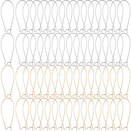 SOFPLATE 200Pcs 2 Colors Brass Hoop Earrings Findings Kidney Ear Wires KK-SP0001-30-1