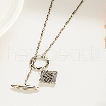 Hollow Rhombus 304 Stainless Steel Pendant Lariat Necklaces for Women FS-WGA3C6C-02-1
