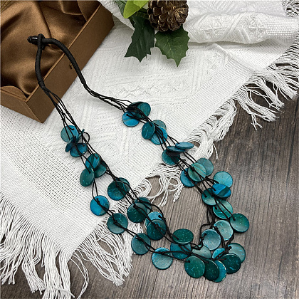 Dyed Natural Coconut Disc Beaded PU Leather Multi-Strand Necklaces for Women FS-WG04026-05-1