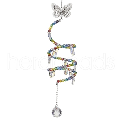 Butterfly Brass & 304 Stainless Steel Hanging Suncatchers HJEW-TA00163-1