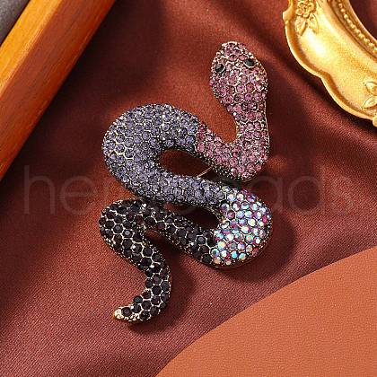 Snake Alloy Rhinestone Brooches for Backpack Clothes JEWB-M069-01AG-02-1