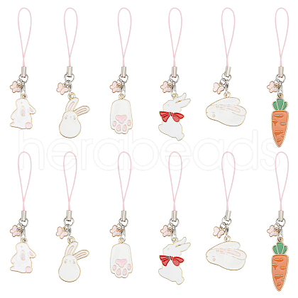 12Pcs 6 Style Alloy Enamel Mobile Straps HJEW-GL00015-1