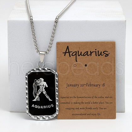 Rectangle with Twelve Constellations Pattern Alloy Pendant Necklaces WGEC014-11-1