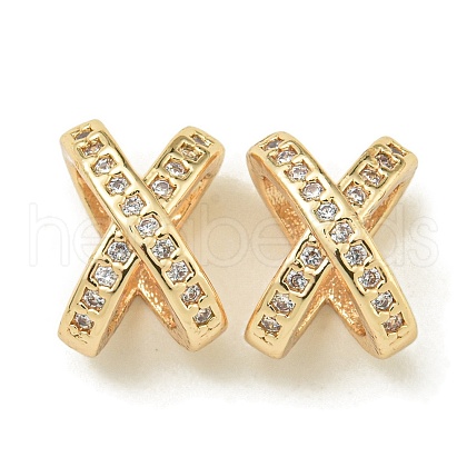 Letter X Rack Plating Brass Micro Pave Cubic Zirconia Europen Beads KK-K386-15G-1