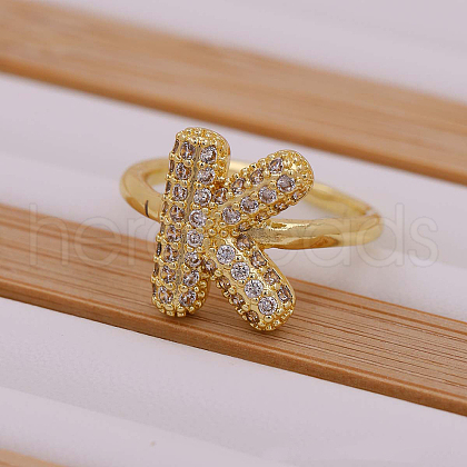 Brass Micro Pave Clear Cubic Zirconia Initial Cuff Rings FS-WGB210B-12-1