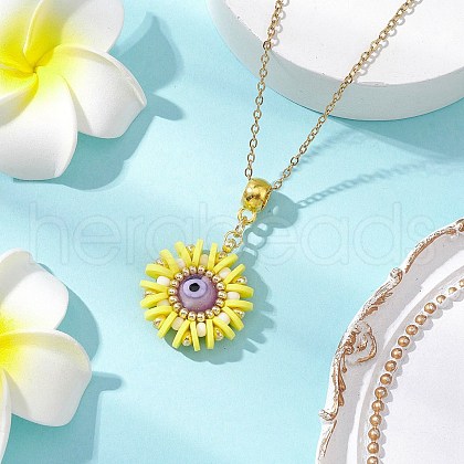 Glass Seed Beads & Polymer Clay & Evil Eye Lampwork Pendant Necklaces NJEW-MZ00101-01-1
