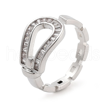 Rack Plating Brass Clear Cubic Zirconia Belt Shape Open Cuff Rings for Women KK-S371-06P-1