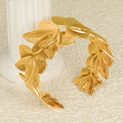 Elegant Floral 304 Stainless Steel Cuff Bangles for Women NF5675-2-1