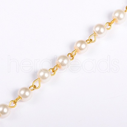 Handmade Round Glass Pearl Beads Chains for Necklaces Bracelets Making X-AJEW-JB00036-02-1