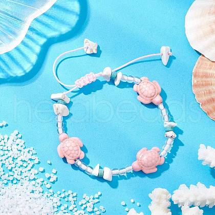 Synthetic Turquoise & Magnesite Braided Bead Bracelets BJEW-JB11677-1