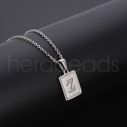 Rectangle Stainless Steel Pave Natural White Shell Pendant Necklaces FS-WG3D812-26-1