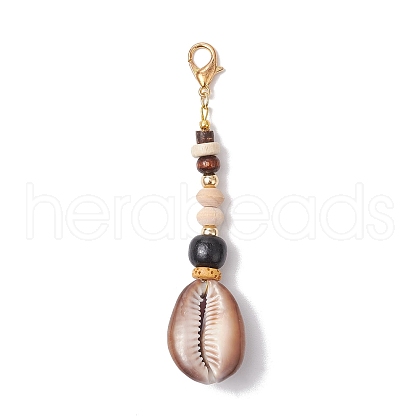 Natural Coconut & Shell & Lava Rock & Wood Beads Pendant Decorations HJEW-JM03227-02-1