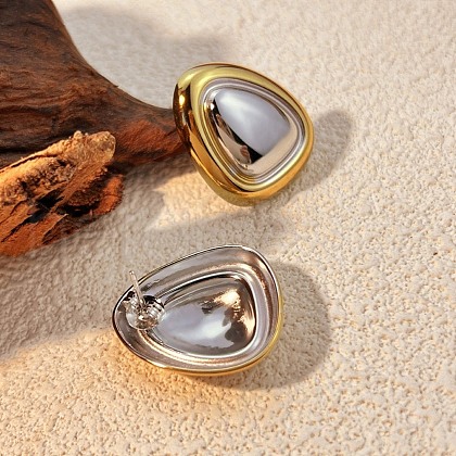 304 Stainless Steel Two Tone Triangle Stud Earrings EJEW-Z116-03GP-01-1