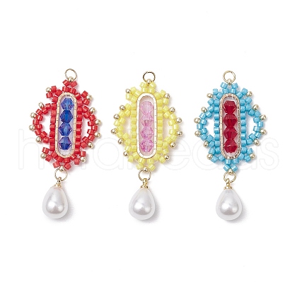 3Pcs 3 Colors Glass Cylinder Seed Beaded Rhombus Pendants PALLOY-MZ00651-1