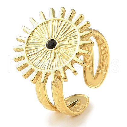 Ion Plating(IP) 304 Stainless Steel Open Cuff Ring for Women RJEW-F166-05G-02-1