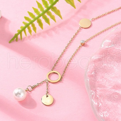 304 Stainless Steel Crystal Rhinestone Round Disc Pendant Necklaces NJEW-A045-03G-1