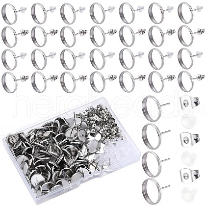 SOFPLATE 100Pcs Flat Round Stainless Steel Stud Earring Settings STAS-SP0001-61D-P-1