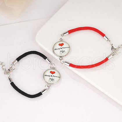 2Pcs Alloy Glass Flat Round Link Bracelets WG69686-03-1