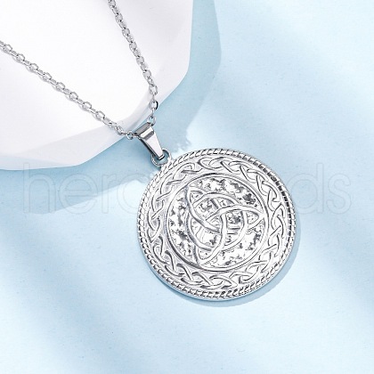 Flat Round with Trinity Knot 304 Stainless Steel Pendant Necklaces NJEW-H059-03P-1