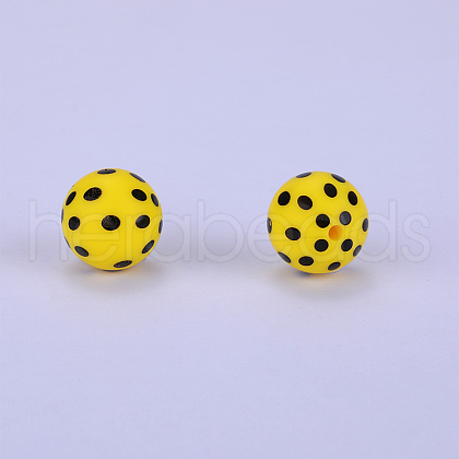 Printed Round with Polka Dots Pattern Silicone Focal Beads SI-JX0056A-154-1