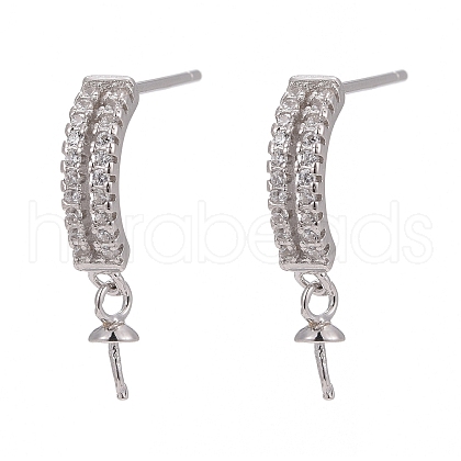 Anti-Tarnish Rhodium Plated 925 Sterling Silver Micro Pave Cubic Zirconia Stud Earring Findings STER-P035-41P-1