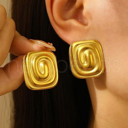 304 Stainless Steel Rectangle with Spiral Stud Earrings EJEW-V006-05G-1