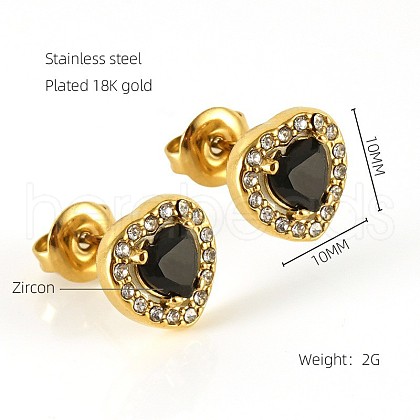 304 Stainless Steel Cubic Zirconia Stud Earrings FS-WGD0B7C-18-1