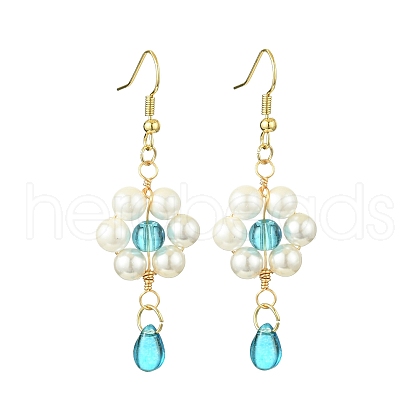 Mother's Day Jewellery Shell Pearl with Glass Dangle Earring EJEW-JE05931-02-1