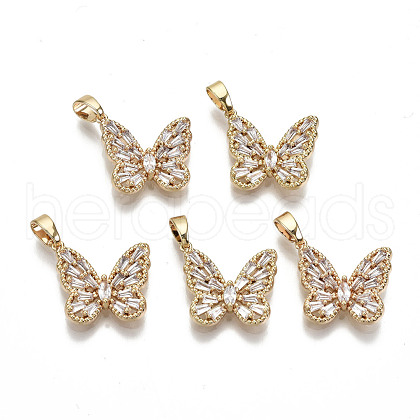 Brass Micro Pave Clear Cubic Zirconia Pendants RJEW-T063-52G-NF-1