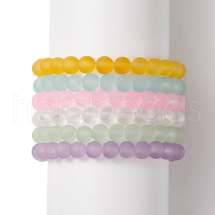Frosted Glass Round Beaded Stretch Bracelet Sets for Women BJEW-JB09174-1