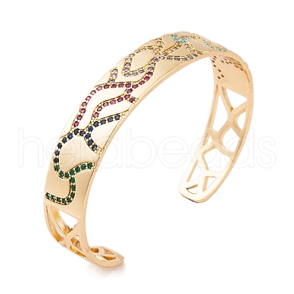 Brass Pave Colorful Cubic Zirconia Hollow Open Cuff Bangles for Women BJEW-S147-09G-A-1