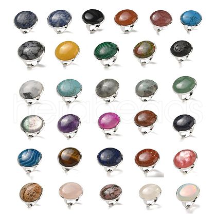 Natural & Synthetic Gemstone Round Adjustable Rings RJEW-K371-09S-1