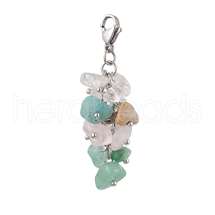 Natural Rose Quartz & Prehnite & Labradorite & Apatite Chip Beads Pendant Decorations HJEW-JM02124-03-1