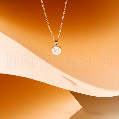 Alloy White Enamel Flat Round with Initial Pendant Necklaces WG9BB01-23-1