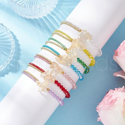 Faceted Bicone Glass with Round Glass Seed Beads Braided Bead Bracelets BJEW-MZ00164-1