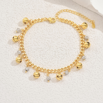 Brass Crystal Rhinestone Round Ball Bell Tassel Anklets for Women KC2623-1