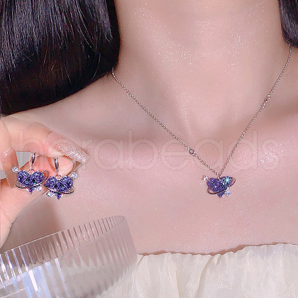 Heart Alloy with Glass Pendant Necklace & Hoop Earring FS-WG91246-01-1