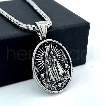 Stainless Steel Oval with Virgin Mary Pendant Necklaces for Men ES6504-1
