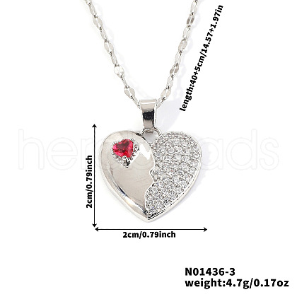 Brass Pave Cubic Zirconia Heart Pendant Necklaces for Women UC6021-3-1