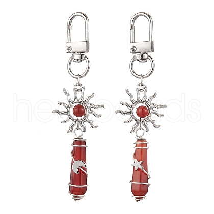 Copper Wire Wrapped Natural Carnelian Pointed Bullet Pendant Decorations HJEW-JM03104-06-1